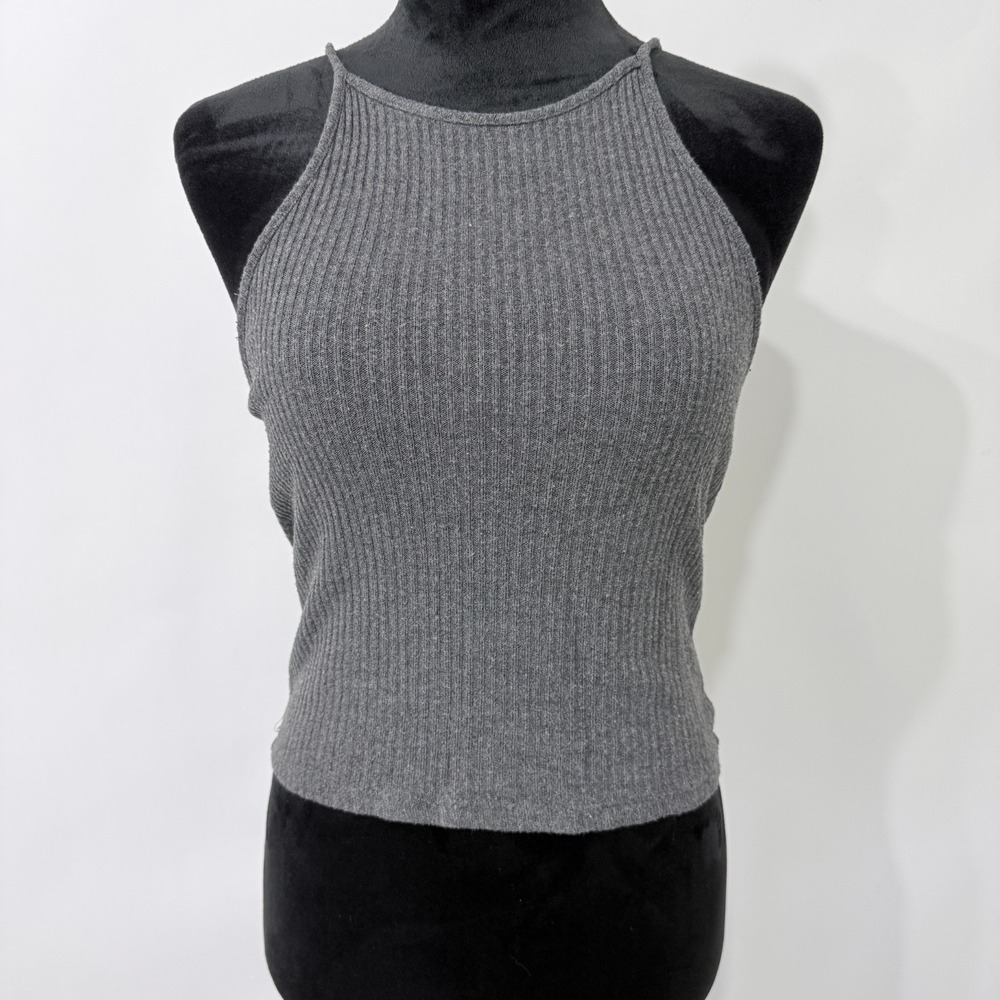 Brandy‎ Melville Cropped Ribbed Racerback Tank One Size Gray Stretch Summer